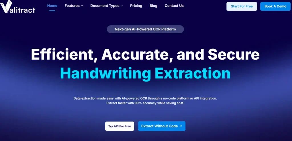 Valitract document parsing API extracting structured data from a bank statement